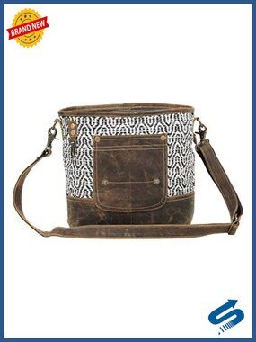 Canvas and Buffalo Leather Geometric Print Shoulder Crossbody Bag